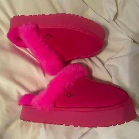 Uggs Platform Slippers, Hot Pink Ugg Slippers, Hot Pink Uggs, Ugg Platform Slippers, Pink Ugg Slippers, Ugg Platform, Ugg Jacket, Dream Wishlist, Bday Wishlist