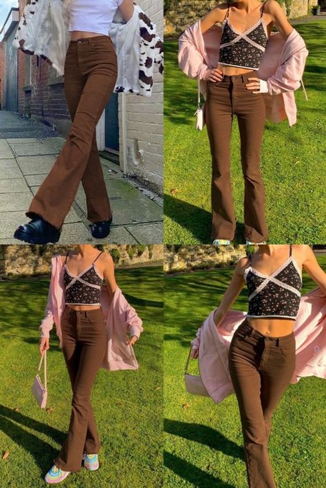 Brown Bell Bottom Pants Outfit, Brown Bootcut Jeans Outfit, Brown Bootcut Pants Outfit, Sweater With Bell Bottoms, Brown Bottom Outfit, Brown Bell Bottoms Outfit, Brown Flare Pants Outfit, Bootcut Pants Outfit, Black Bell Bottom Jeans