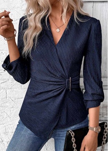 Dressy Blouses For Wedding, Elegant Tops For Women, Navy Top Outfit Work, Flattering Tops For Large Bust, Soft Summer Color Palette Outfits Capsule Wardrobe, Casual Tops For Women Classy, Navy Top Outfit, Peplum Top Outfits, Long Sleeve V Neck Shirt