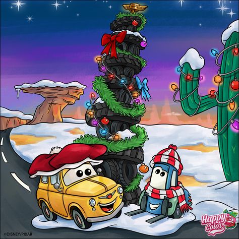 Disney Happy Color Christmas Cars Christmas Cars, Cars Pixar, Christmas Window Painting, Disney Christmas Tree, Christmas Tree Pictures, Disney Paintings, Cars Coloring Pages, Christmas Doodles, Disney Colors