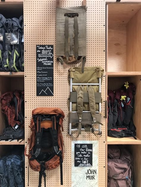 Photo in 177 Chattanooga Hardgoods - Google Photos Camping Store Design, Hiking Store, Store Display Design, Camping Store, Gear Room, Vista House, Retail Space Design, Clothing Store Design, Store Windows