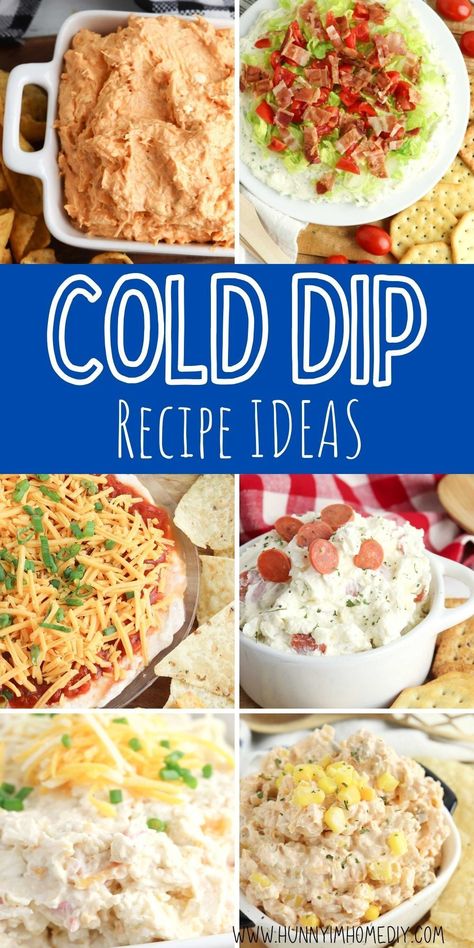 When it comes to party appetizers, you can't go wrong with cold dip for BBQs, picnics, potlucks, and parties! Whip up an easy no bake appetizer with the step by step instructions in each of these simple snack ideas. You can make your own gluten free or low carb finger foods to serve at your next get-together with just a few minutes of prep work. Dip For Tailgate, Camping Dips Cold, Easy Cold Dip Recipes For Chips, Best Tailgate Dips Cold, Easy Savory Dip Recipes, Cold Dip Appetizers For Party, Creative Dips Parties, Easy Chip Dips For A Party, Best Cold Party Dips