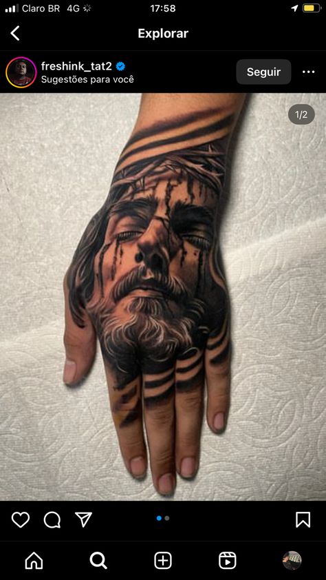 Full Hand Tattoo Men Design, God Hand Tattoo, Jesus Hand Tattoo, Men Tattoo, Jesus Tattoo, Gods Hand, Hand Tattoos For Guys, Male Hands, Tattoo Style