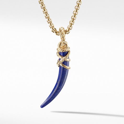 Tusk Amulet with Lapis and 18K Yellow Gold Amulets, David Yurman, Jewelry Pouch, Lapis Lazuli, Jewelry Art, Jewelry Accessories, 18k Gold, Chain Necklace, Gold Necklace