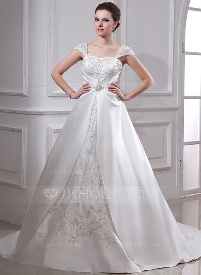 Ball-Gown Square Neckline Court Train Satin Organza Wedding Dress With Embroidered Ruffle Beading (002011665) Wedding Dresses Uk, Wedding Dress Organza, Organza Wedding Dress, Ruffle Beading, Wedding Dress Patterns, Ruffle Wedding Dress, Organza Wedding, Wedding Dresses With Straps, Wedding Dresses Satin