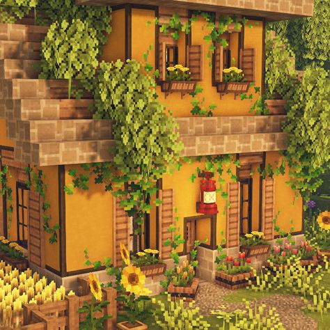 Terracotta Minecraft House, Yellow Minecraft House, Terracotta House Minecraft, Minecraft Terracotta House, Tiny House Minecraft, Minecraft Terracotta, Terracotta House, Minecraft House Ideas, Mc Ideas