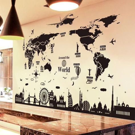 World Map Sticker, School Office Decor, World Map Wall Decal, Map Wall Decal, Smart Tiles, Living Wall Decor, Wall Diy, Wall Painting Decor, Map Wall Decor