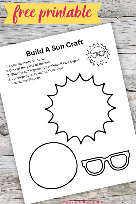 Free printable build a sun craft for kids. Pre K Crafts Summer, First Day Of Summer Crafts For Toddlers, Summer Preschool Crafts Free Printables, Sun Safety Craft, Easy Summer Arts And Crafts For Kids, Crafts For August, August Crafts For Preschoolers, End Of Summer Crafts For Toddlers, First Day Of Summer Crafts For Kids