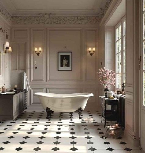 Parisian Inspired Bathroom, Parisian Bathroom French Style, Coquette Bathroom, Parisian Chic Interior, French Cottage Bathroom, Vintage Modern Bathroom, Parisian Bathroom, Paris Bathroom, Columbia House