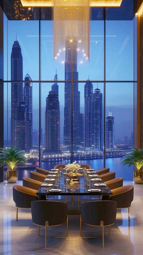 Dubai Penthouse Luxury, Billionaire Apartment, Billionaire Penthouse, Modern Penthouse Luxury, Penthouse Dining Room, Old Money Interior Design, Old Money Interior, Luxury Modern Apartment, Dubai Penthouse