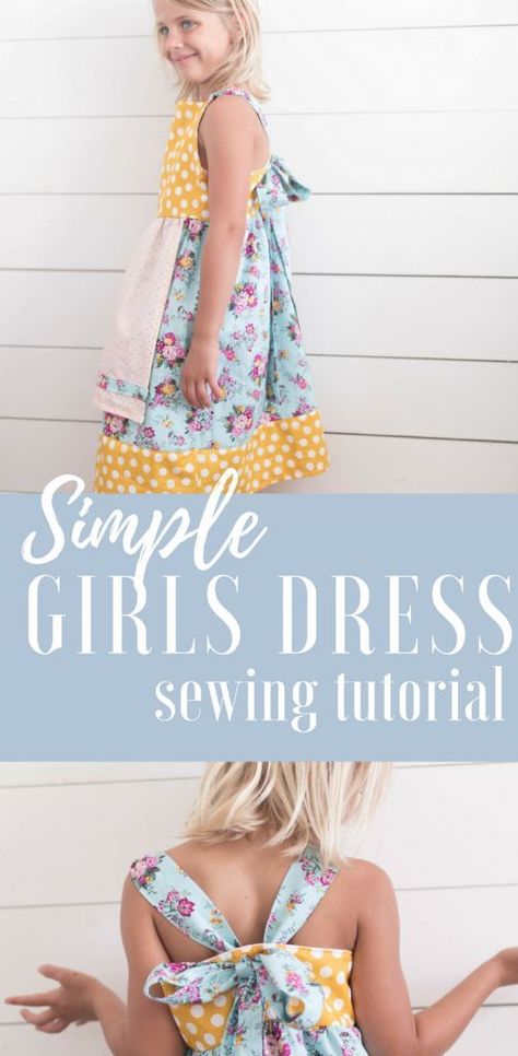 Easy Girls Dress, Girls Dress Tutorial, Dress Sewing Tutorials, Beginner Sewing Projects Easy, Dress Tutorials, Leftover Fabric, Apron Dress, Sewing Projects For Beginners, Easy Sewing Projects