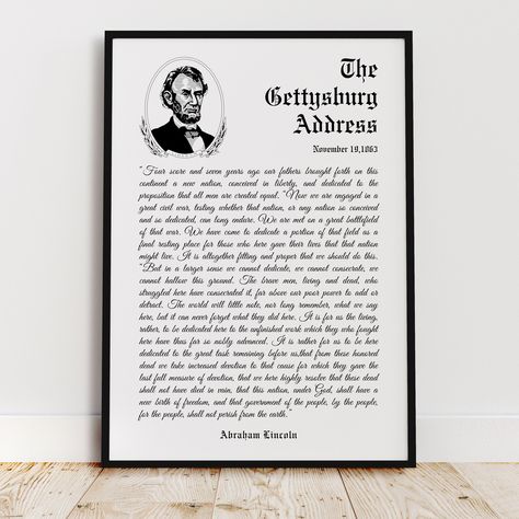 The Gettysburg Address | Abraham Lincoln | USA Patriotic Military Printable Wall Art | Quote | Gettysburg Wall Art | US History Abraham Lincoln Gettysburg Address, Gettysburg Address, Citation Art, Printable Wall Art Quotes, Usa Patriotic, Us History, Abraham Lincoln, Wall Art Quotes, Lincoln