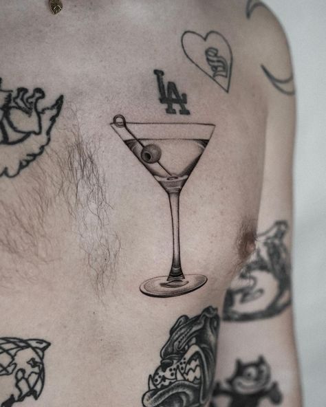 •MARTINI• . . . . . . #martini #martinicocktail #finlinetattoo #blackandgreytattoo #surealism #sweden #stockholm Martini Olive Tattoo, Martini Glass Tattoo, Martini Tattoo, Olive Tattoo, Eyeball Tattoo, Martini Olives, Line Art Tattoos, Dirty Martini, Glasses Drinking