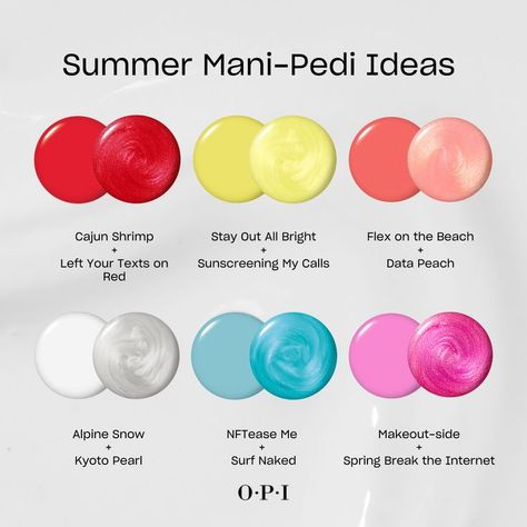 Current fav mani-pedi combos 🌈 Show your spicy side with #CajunShrimp + #LeftYourTextsOnRed 🌶️ or catch an epic color wave in #NFTeaseMe + #SurfNaked. 🌊 What's your go to mani-pedi combo? #OPI #OPIObsessed #ManiPedi Opi Nail Designs Ideas, Summer Manicure Pedicure Combo, 2023 Mani Pedi Combos, Summer Mani And Pedi Ideas, Summer Mani Pedi Combos 2024, Matching Summer Mani Pedi, Summer Mani Pedi Combos, Manicure And Pedicure Ideas Matching, Polish Pairings Mani Pedi