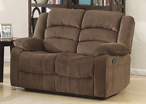 Amazon.com: AC Pacific Bill Collection Modern Fabric Upholstered Living Room Reclining Loveseat with Padded Pillow Top Armrests, Brown: Gateway Living Room Layouts, Leather Reclining Loveseat, Recliner Loveseat, Living Room Brown, Loveseat Recliners, Recliner Couch, Room Brown, Living Room Upholstery, Loveseat Living Room