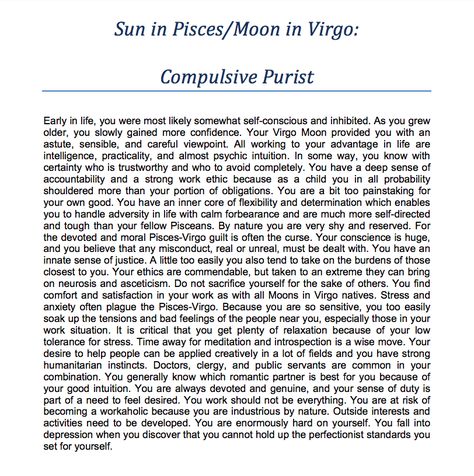 Pisces Sun/Virgo Moon - Compulsive Purist Virgo Sun Pisces Moon, Sun In Aquarius, Virgo Moon Sign, Gemini Moon Sign, Moon Sign Astrology, Sun In Libra, Sun In Scorpio, Aquarius Sun, Gemini Moon