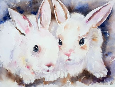 Painting Bunnies, Bunnies Painting, Watercolour Videos, Watercolor Bunnies, Watercolour Animals, Snow Balls, Animal Paintings Acrylic, Watercolor Cats, Journal Calendar