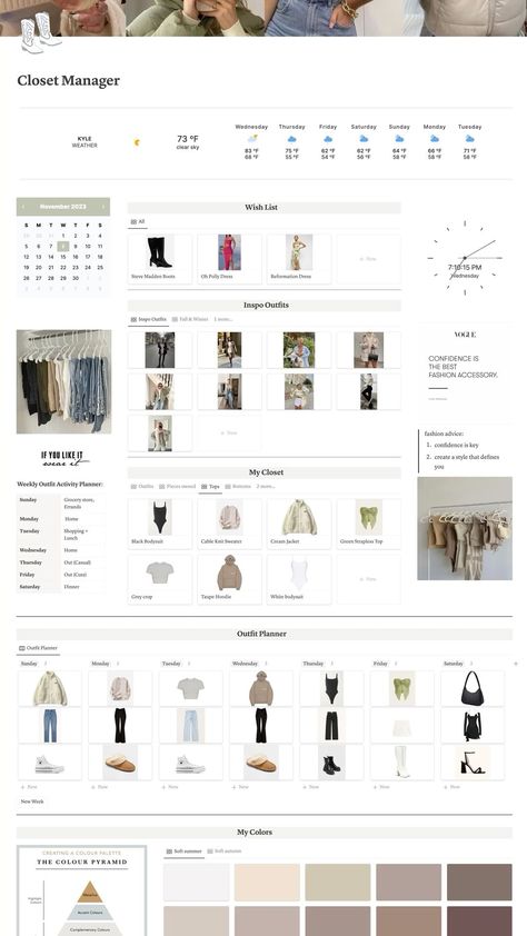 Notion Template Capsule Wardrobe, Notion Database Template, Notion Closet Template, Notion Fashion Template, Notion Outfit Planner, Notion Wishlist Ideas, Outfit Planning Organization, Notion Calendar Widget, Outfit Planner Template