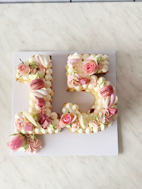 Number 15 Birthday Cake, 15 Number Cake, Number 15 Cake, Number Cookie Cake, 24th Birthday Cake, 15th Birthday Decorations, Birthday Cale, Lily Cake, Number Birthday Cakes