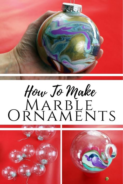 Easy Marble DIY Christmas ornaments from dollar store supplies. Swing by your Dollar tree store to get plastic fillable ornaments and some acrylic paint to make marbelized, expensive looking home decor for the holidays. #diychristmas #diyornaments #dollarstore Fillable Ornament Ideas, Diy Glass Ornaments, December Homeschool, Christmas Tree Decorations For Kids, Marbled Ornaments, Marble Diy, Glass Ornaments Diy, Christmas Ball Ornaments Diy, Marble Ornaments