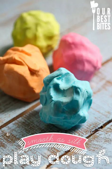 Silky Play Dough from Our Best Bites 2 Ingredient Playdough, Our Best Bites, Craft Recipes, Playdough Recipe, Homemade Playdough, 2 Ingredient, Kids Games, Play Dough, Mason Jar Diy