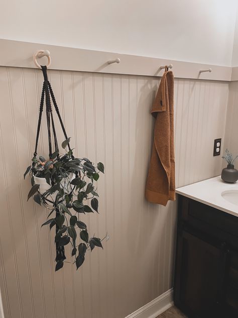 Bathroom decor Wood Beadboard Bathroom, Red Beadboard Bathroom, Peg Towel Rack Bathroom, Half Bathroom Beadboard, Peg Wall Bathroom, Taupe Beadboard Bathroom, Beige Beadboard Bathroom, Beadboard Bathroom Height, Modern Beadboard Walls Bathroom