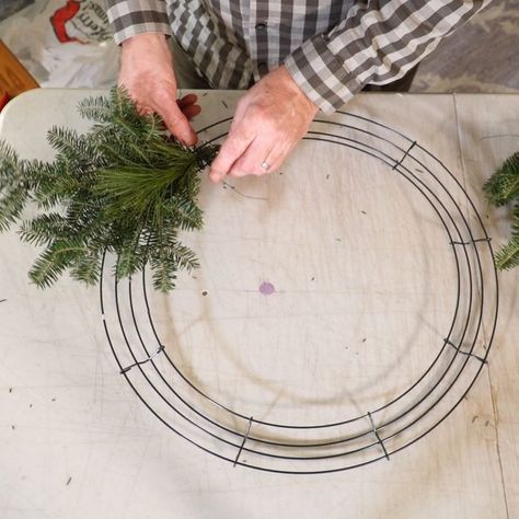 How To Make Wreath Out Of Tree Trimmings, How To Make A Wreath From Tree Trimmings, How To Use A Wire Wreath Form, How To Make Wreath From Tree Trimmings, Wire Wreath Form Ideas, Diy Wreath Ideas, Make Your Own Wreath, Fresh Wreath, Plaid Christmas Tree Skirt