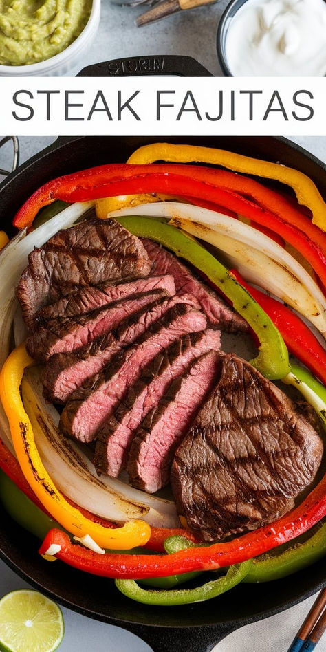 One-Pan Steak Fajitas.   Quick and easy steak fajitas made in one pan! Minimal cleanup and maximum flavor. Steak Fajitas Crockpot, Skirt Steak Fajitas, Easy Fajita Recipe, Mexican Fajitas, Beef Fajita Recipe, Easy Steak Fajitas, Healthy Steak, Chicken Fajitas Crockpot, Steak Fajita Recipe