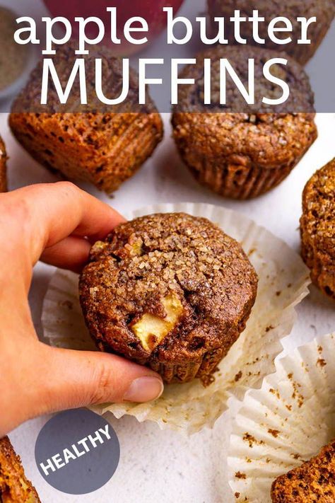 Apple butter muffins are bursting with apple flavor. Infused with apple butter, apple pie spice, & apples baked into the muffin. #fallbaking #muffins #glutenfreebaking #glutenfreemuffins #apples #applebutter #robustrecipes Gluten Free Apple Butter Muffins, Apple Butter Muffins Healthy, Apple Butter Muffins Recipes, Healthy Apple Butter, Apple Butter Desserts, Apple Butter Muffins, Apple Butter Uses, Butter Muffins, Slow Cooker Apple Butter