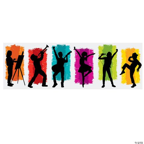 Music Mural, Olympic Art, Vbs Space, Colorful Backdrop, Dance Decorations, Vbs Themes, Vbs 2024, Funky Decor, Silhouette Images