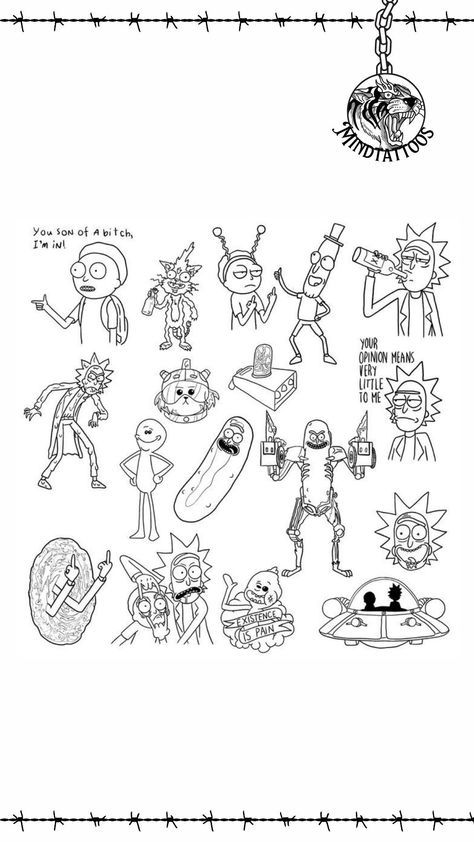 Tattoo Ideas Rick And Morty, Rich And Morty Tattoo, Cartoon Network Flash Tattoo, Rick And Morty Portal Tattoo, Rick Tattoo Ideas, Cartoon Patchwork Tattoo, Small Rick And Morty Tattoos, Tattoo Cartoon Characters, Rick And Morty Drawing Ideas