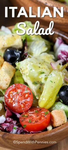 This simple Italian salad recipe is the perfect side dish. We love serving it next to our favorite Italian mains! #spendwithpennies #italiansalad #salad #easysalad #sidesalad #Italiansaladrecipe Simple Italian Salad, Italian Salad Recipes, Salad Recipes For Dinner, Italian Salad, Easy Italian, Easy Appetizer Recipes, Salad Bar, Perfect Side Dish, Fresh Salads