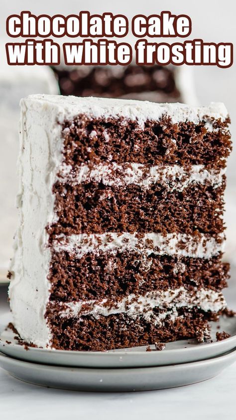 Best Chocolate Cake With White Frosting, White Frosting For Chocolate Cake, Chocolate Cake White Frosting, Chocolate Cake With White Icing, Chocolate Cake With White Frosting, Hershey's Recipes, Chocolate Cake With Frosting, Chicolate Cake, White Frosting Recipes