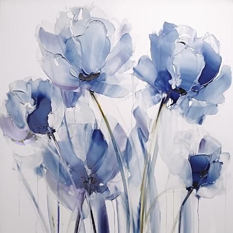 size: 16x16in Giclee Print: Blue Note I by Sasha : Lavender Wall, Blue Flower Painting, Blue Tulips, Wall Art Plaques, Blue Painting, Lithograph Print, Wall Art For Sale, Blue Watercolor, Blue Abstract