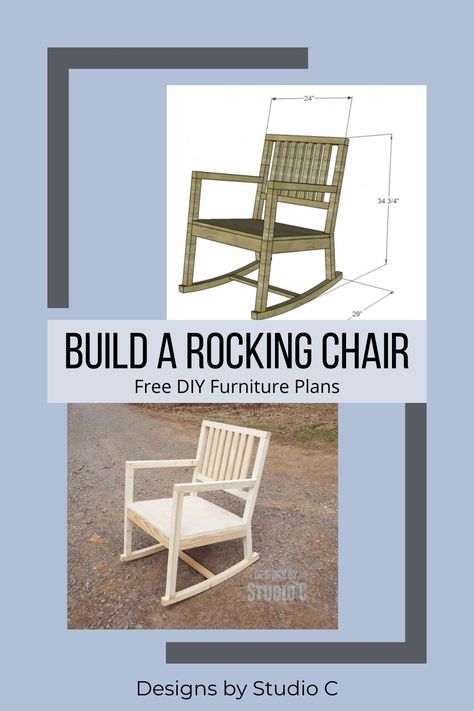 An easy to build rocking chair for the indoors or outdoors in a weekend plan suitable for all skill levels! Toddler Rocking Chair Plans, How To Build A Rocking Chair, Rocking Chair On Front Porch, Diy Outdoor Rocking Chair, Rocking Chair Plans How To Build, Toddler Rocking Chair, Front Porch Rocking Chairs, Diy Rocking Chair, Wood Chair Diy