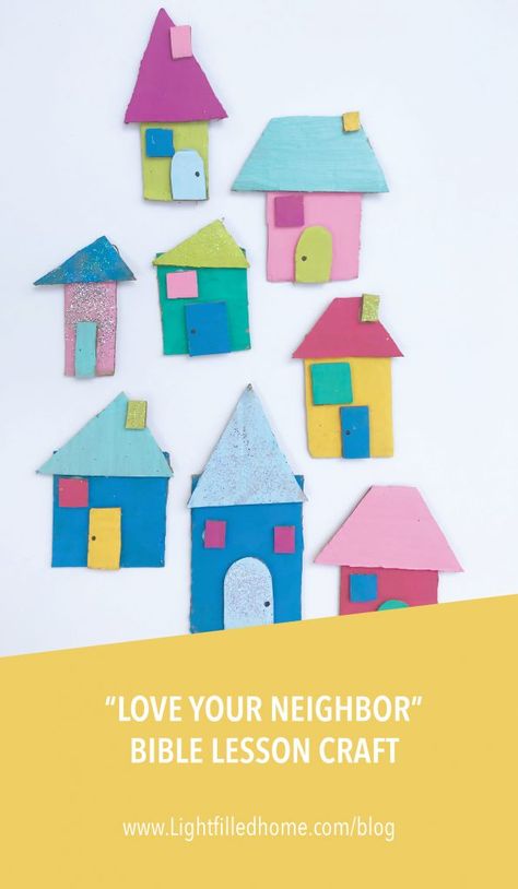 Love your Neighbor Bible Lesson Craft | Lightfilledhome.com/blog Neighbor Crafts For Preschool, The First Church Crafts For Kids, Love Others Craft, Who Is My Neighbor Vbs Crafts, Love Thy Neighbor Craft For Kids, Love Your Neighbor As Yourself Craft, Love Your Neighbor Craft Sunday School, Love Your Enemies Craft, Love Your Neighbor Craft