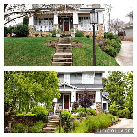 Terraced Landscaping Front Yard, Terrace Front Yard, Front Yard Terrace Landscaping, Terraced Front Garden, Tiered Front Yard Landscaping, Slope Front Yard Landscaping, Terraced Front Yard, Sloped Front Yard Landscaping, Tiered Landscape