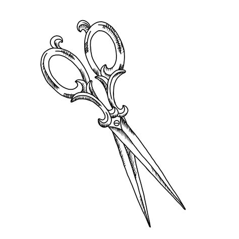 Scissor Drawing Reference, Scissor Tattoo Ideas, Old School Scissor Tattoo, Vintage Scissors Illustration, Antique Scissors Drawing, Simple Scissor Tattoo, Fancy Scissors Tattoo, Sciccor Tattoo, Old Scissors Tattoo