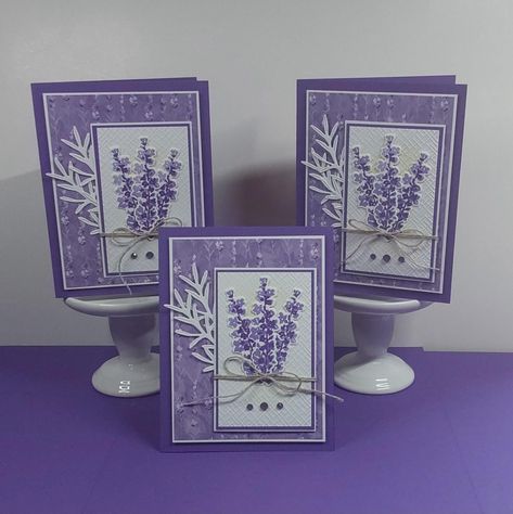 Note Cards set of 3 With Envelopes, A2 Cards, Purple Tones, Handmade Greeting Cards, Embossed Cards, Blank Cards, All-occasion Card - Etsy Lots Of Lavender Stampin Up Cards, Stampin Up Birthday Cards For Women Fancy Fold, Painted Lavendar Su Cards, Su Painted Lavender Cards, Stampin Up Painted Lavender, Stampin Up Perennial Lavender, Folded Cards Ideas, Painted Lavender Stampin Up Cards, Purple Birthday Card