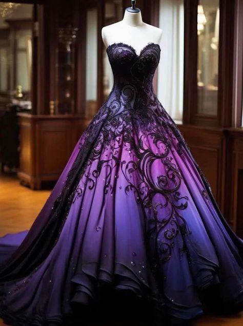 Black And Purple Prom Dress, Purple And Black Prom Dress, Purple And Black Wedding Dress, Black And Purple Wedding Dress, Dark Prom Dress, Wedding Dresses Purple, Purple Wedding Gown, Formal Dress Purple, Purple Black Dress