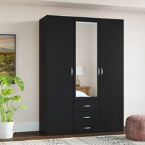 Black Armoires & Wardrobes You'll Love in 2021 | Wayfair Clothing Cupboard Ideas, Cloth Wardrobe Design, Black Wardrobe Design, Two Door Wardrobe Design, Trending Wardrobe Design, Black Wardrobe Bedroom, Three Door Wardrobe Design, Wardrobes For Bedrooms, Small Bedroom Cupboards