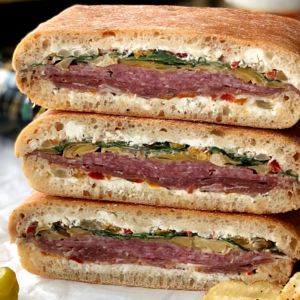 Italian Pressed Picnic Sandwiches - Chew On This Peanut Butter Oatmeal Smoothie, Slow Cooker Bread Pudding, Roast Beef Wrap, Roast Beef Salad, Easy Taco Pizza, Cream Cheese Spinach, Pressed Sandwich, Oatmeal Smoothie, Picnic Sandwiches