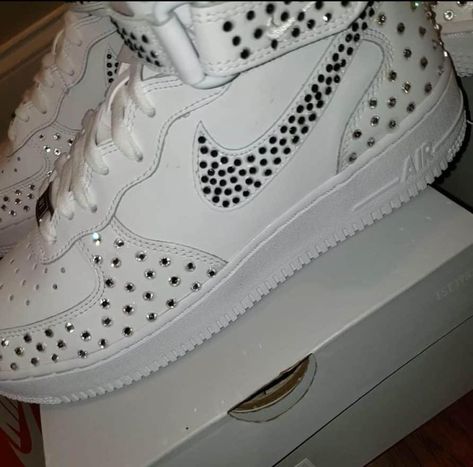 Mid Nike Air Force One Rhinestone Sneakers - Prima Dons & Donnas Rhinestone Sneakers, Custom Nike Air Force, Nike Air Force One, Bodysuit Tops, Bodysuit Jumpsuit, Custom Boots, Custom Nike, Full Body Suit, Air Force One