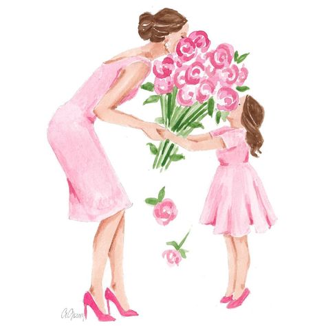 Mother And Daughter Drawing, Mother Daughter Art, Mom Clipart, Scrapbook Design Layout, Fashion Art Prints, Mother Art, Lifestyle Illustration, Art Painting Gallery, Mom Art