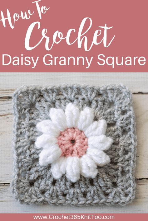 Crochet Daisy Granny Square perfect for afghans, pillows and more! #crochetdaisygrannysquare #daisygrannysquare #crochet365knittoo Granny Square Bandana, Crochet A Headband, Crochet Daisy Granny Square, Crochet Flower Granny Square Pattern, Crochet A Granny Square, Daisy Granny Square, Crochet Patterns Ideas, Crochet Flower Blanket, Squares Crochet