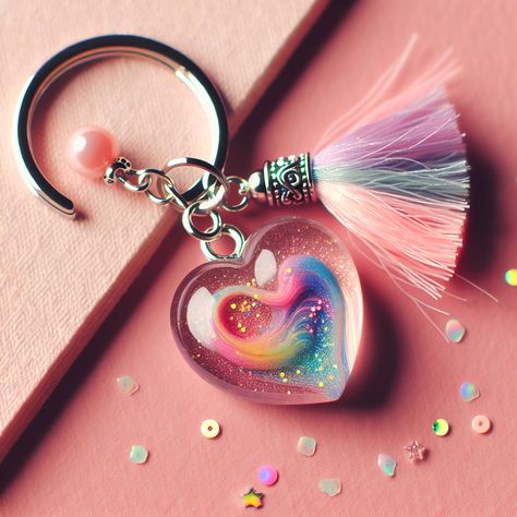 Admire this enchanting, heart-shaped resin art keychain that teen girls will love! This dainty charm features swirling colors, sparkling glitters, silver keyring and a playful mini tassel. #TeenFashion #ResinArt #CuteAccessories #HeartKeychain #TrendyGifts #GlitterResin Resin Art Keychain, Resin Heart Keychain, Emo Accessories, Art Keychain, Pusheen Cute, Girls Keychain, Cute Emo, Abstract Iphone Wallpaper, Alphabet Art