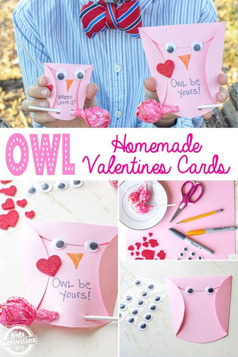 owl homemade valentines cards Valentines For Kids To Make, Diy Valentines Cards For Kids, Homemade Valentines For Kids, Homemade Valentines Cards, Valentines Cards Kids, Kids Valentines Activities, Valentines Cards For Kids, Owl Valentines, Diy Valentines Cards