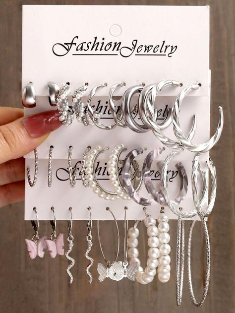 Silver Elegant Collar Embellished Fashion Jewelry Set Of Earrings, Cute Cheap Jewelry, Simplistic Jewelry, Dope Jewelry Accessories, Earrings Sets, Embellished Fashion, Pretty Jewelry Necklaces, Walmart Jewelry, Cheap Earrings