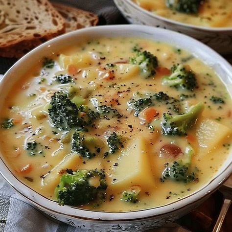 Broccoli Soup With Potatoes, Crockpot Potato Broccoli Soup, Cream Of Broccoli And Potato Soup, Potato Broccoli Soup Recipe, Potato Bacon Broccoli Soup, Loaded Broccoli Potato Soup, Broccoli And Potato Recipes, Potato And Broccoli Recipes, Broccoli Bacon Soup