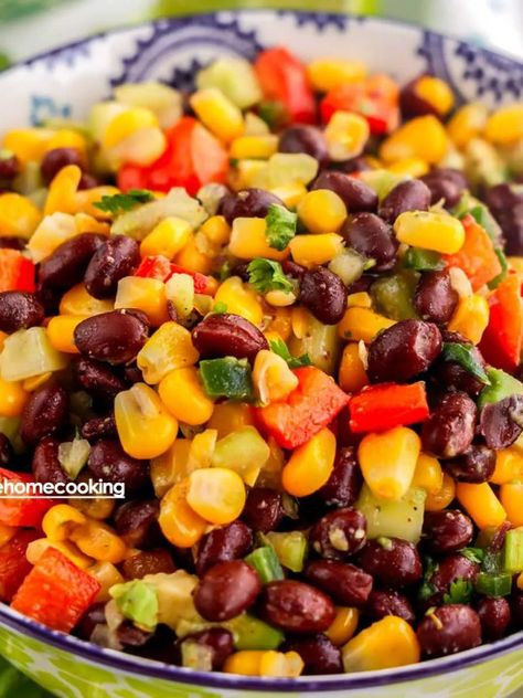 Black Bean and Corn Salad / Easy Black Bean Salad with Corn - Vege home cooking Black Bean Salad With Corn, Bean Salad With Corn, Vegan Bean Salad, Black Bean And Corn Salad, Bean And Corn Salad, Salad With Corn, Black Beans And Corn, Black Bean And Corn, Beans And Corn